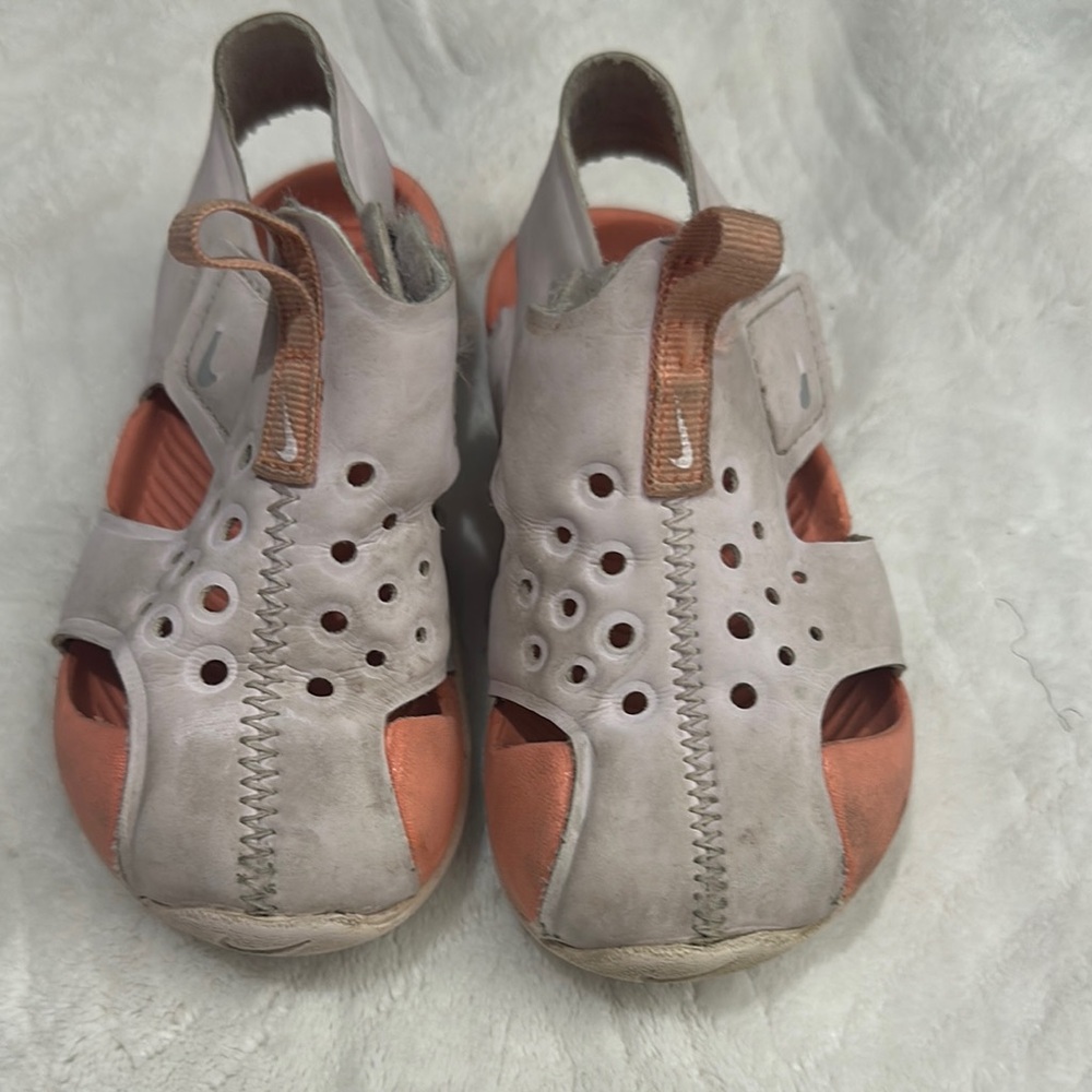 Nike Gray and Orange Sandals with Closed Toe Design